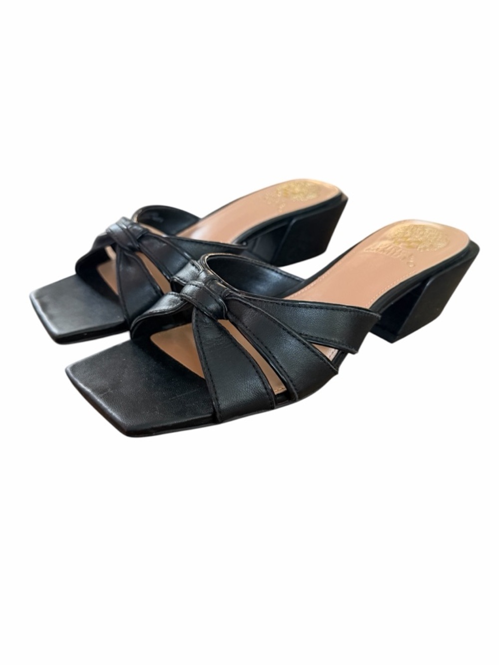 Vince Camuto Black Knot-Front Leather Mule Sandals